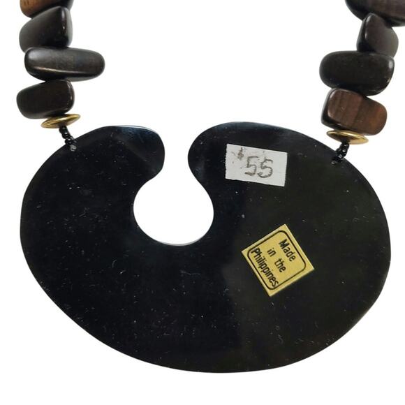 Vintage Blue Black Inlay Shell Beaded Lacquered Necklace Adjustable Chain Link - Picture 5 of 6